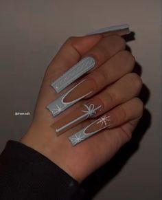 Christmas French Acrylic Nails, Christmas Tapered Square Nails, Winter Long Acrylic Nails, Winter Nails 2023 Trends Acrylic Long, Winter Season Nails Acrylic, Long Square Acrylic Nails Christmas