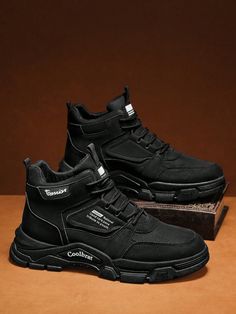 New Autumn/Winter Mid-Top Work Shoes For Men, Trendy Casual Sneakers Black     Colorblock,Plain    Men Shoes, size features are:Bust: ,Length: ,Sleeve Length: Work Shoes For Men, Mens Work Shoes, Long Sleeve Denim Jacket, Boys Denim, Mid Top, Womens Tights, Girls Denim, Outdoor Wear, Men Shoes Size