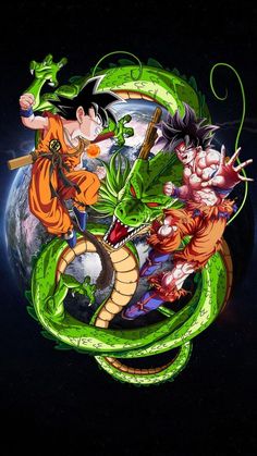 an image of dragon ball characters in front of the earth