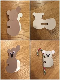 four pictures of different shapes and sizes of paper cut out to look like koalas