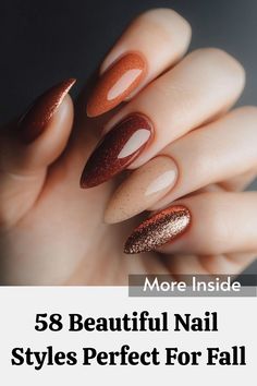 Get your nails ready for autumn with these 58 chic and stylish designs. Whether you prefer simple or intricate, you’ll find the perfect fall style here. Tap the link for more fall nail inspiration! Copper Chrome Nails Fall, Fall Copper Nails, Fall Nails Tips, Color Block Nails, Rainbow Nail Art, Korean Nail Art, Fall Manicure, Cute Nails For Fall, Korean Nails