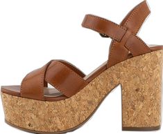 High Heel Cork Sandals For Spring, Spring High Heel Cork Sandals, Cork Platform Heels With Open Toe, Cork Platform Open Toe Heels, Cork Heels With Wooden Heel And Round Toe, Spring Platform Cork Heels, Spring Platform Heels With Cork Material, Spring Cork Platform Heels, Spring Cork Heels With Round Toe