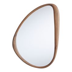 the mirror is made out of wood and has a triangular shape