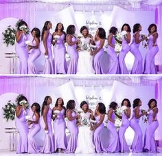 the bride and her bridal party are posing for pictures