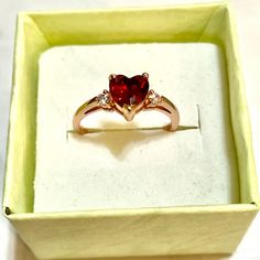 925 Sterling Silver Heart Garnet Rose Gold Cz Ring 6x6 Mm Center Stone With 2 Stones On Both Side 2 Mm ..White Gold Rhoduim For Anti Turnish Red Cubic Zirconia Heart Ring For Valentine's Day, Valentine's Day Red Cubic Zirconia Heart Ring, Rose Gold Ruby Ring For Valentine's Day Gift, Red Cubic Zirconia Heart Ring As Gift, Rose Gold Cz Ring, Yellow Stone Rings, Green Agate Ring, Pear Wedding Ring, Luxury Wedding Rings