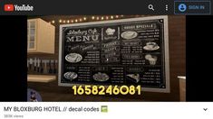 an image of a restaurant menu being viewed on the youtube video player's screen