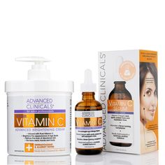 Advanced Clinicals Anti-Aging Vitamin C Skin Care set targets sun damaged skin from your face to your toes! Advanced Clinicals Vitamin C Cream can be used on your face or body. Moisturizing cream hydrates your skin and fights the look of age spots, freckles and hyperpigmentation. Highly concentrated vitamin C serum contains K-3 Vitamin C, the most stable form of Vitamin C which in clinical studies has shown to reduce the appearance of dark spots in as little as 4 weeks. With this combination of Vitamin C Body Lotion, Cream For Dark Spots, Vitamin C Face Serum, Anti Aging Vitamins, Brightening Cream, Skin Discoloration, Skin Care Serum, Daily Skin Care Routine, Improve Skin Texture