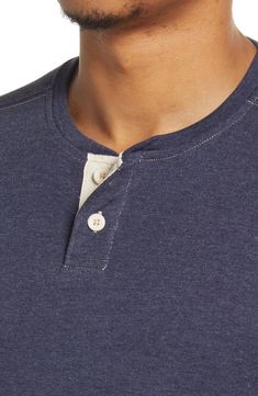 A comfy cotton-blend knit with contrasting top-stitching adds to the appeal of this timeless henley. 58% cotton, 39% polyester, 3% spandex Machine wash, tumble dry Imported Classic Cotton Henley, Classic Cotton Henley With Buttons, Classic Henley With Button Closure, Casual Cotton Henley With Buttons, Cotton Henley For Everyday Wear, Cotton Henley Loungewear With Henley Neckline, Casual Henley With Buttons For Loungewear, Cotton Henley Neckline Top For Layering, Contrast Top