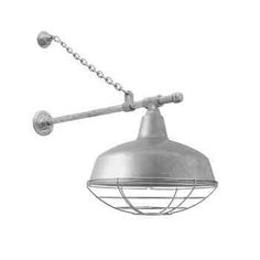 an industrial style light hanging from a chain on a white background with clippings