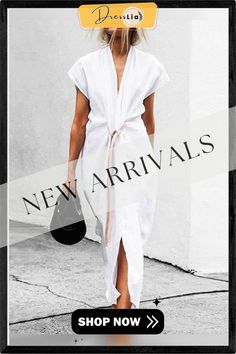 Solid V-neck Split with Belt Plus Size Dress White Dresses White Dresses, Plus Size Dress, Dress White, Customer Support, White Dress, Split, Fast Delivery, Plus Size, V Neck