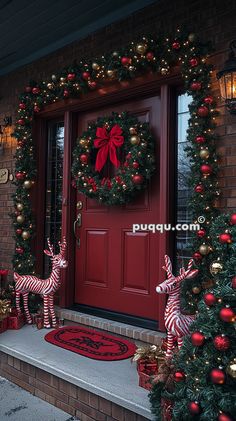 Christmas Doorscaping, Christmas House Exterior, Christmas Front Porch Ideas, Outdoor Christmas Decorations Yard, Wrapped Gifts, Wreath Garland, Christmas Window Decorations, Pink Xmas, Christmas Tree Decorations Diy