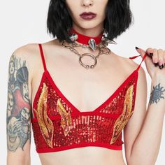 Brand New Never Worn No Flaws East N West Label Red Flame Fire Cropped Tank With Adjustable Straps, Super Sparkly And Cute Size Large Originally Purchased From Dollskill Perfect For Festivals/Rave Wear Red Sequin Tops For Spring, Black Halter Crop Top, Fire Fairy, Sheer Crop Top, Turtle Neck Crop Top, Velvet Crop Top, Strapless Crop Top, Corset Crop Top, Small Crop Tops