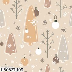 christmas trees and snowflakes on a beige background