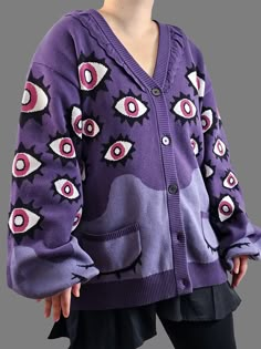 Silly Clothes, Shoulder Cardigan, Drop Shoulder Cardigan, Diy Vetement, Eye Print, Mia 3, Closed Eyes, All Eyes, Really Cute Outfits