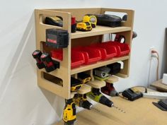 a workbench with many tools on it in the shape of a shelf for storage