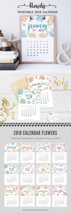 an image of a calendar with flowers on it and the date for each month is shown