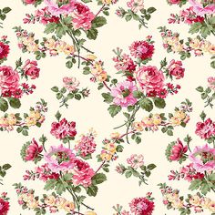 a floral wallpaper with pink and yellow flowers