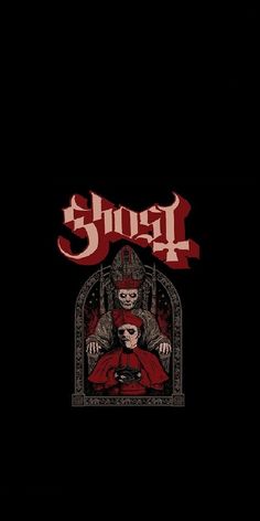 a black background with red lettering and a skeleton sitting on a throne in the middle