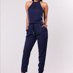 Jump Suit With Back Cut Out And Tie Detail Jumpsuit Has Pockets Full Length Jumpsuit 100% Polyester Reasonable Offers Accepted Same/Next Shipping, Orders Placed On Weekend Will Be Shipped On Monday Navy Blue Jumpsuit, High Neck Jumpsuit, Animal Print Jumpsuit, Fashion Nova Jumpsuit, Long Pant Jumpsuit, Spaghetti Strap Rompers, Net Fashion, Jumpsuit Navy Blue, Blue Jumpsuit