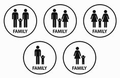 four different types of family symbols in black and white