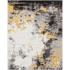 an abstract rug with yellow and gray colors