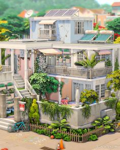 an artist's rendering of a house with lots of trees and plants on the front