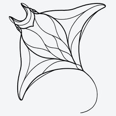 a black and white drawing of a leaf with a crescent on it's end