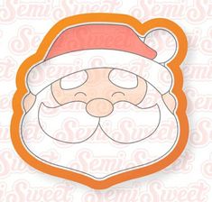 an orange and white sticker with a santa claus face on it's side