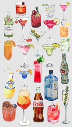 a painting of many different types of drinks