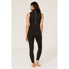 Black jersey (97% Polyester, 3% Spandex). Jumpsuit. Turtleneck. Sleeveless. Back zipper closure. Imported. Black Sleeveless Elastane Unitard, Sleeveless Stretch Bodysuit With Zipper Closure, Spandex Jumpsuit, Turtleneck Sleeveless, Maternity Jumpsuit, Black Jersey, Rent The Runway, Closet Designs, Piece Of Cakes