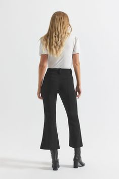 The Dawson Crop Flare Trouser is an essential style inspired by the best-selling Robertson. They feature a custom button tab detail with a mid rise. Denim Sweater Jacket, Wide Leg Jeans Cropped, Crop Flare, Denim Jean Skirt, Derek Lam 10 Crosby, Denim Sweater, Flare Trousers, Cropped Flares, Derek Lam