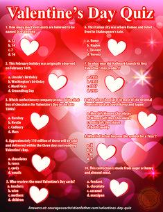 valentine's day quiz poster with hearts on red and pink background, including the words