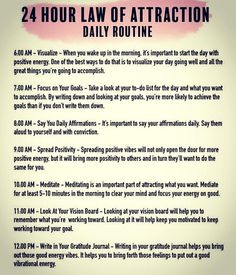 a poster with instructions on how to use the 24 hour law of attraction daily routine