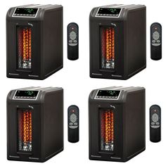 four different types of heaters sitting next to each other on a white background,