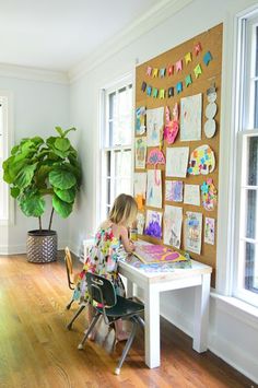 Young House Love - I really like just having a big bulletin board or some space for artwork. We need this for our kiddo. Giant Cork Board, Diy Cork Board Wall, Bureau D'art, Cork Board Wall, Diy Cork Board, Kids Craft Room, Art Display Kids, Cork Tiles, Cork Wall