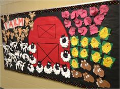 a bulletin board decorated with farm animals and barnyards for the classroom to use