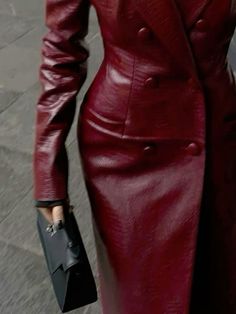 Dark Red Clothes Aesthetic, Dark Red Aesthetic Outfit, I See Red, Dark Feminine Aesthetic, Feminine Aesthetic, Red Aesthetic, Mode Inspiration, Leather Coat, Classy Outfits