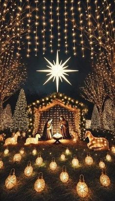 Nativity Yard Display, School Christmas Decorations Outdoor, Nativity Scene Outdoor Yard Decorations, Christian Christmas Outdoor Decorations, Traditional Outdoor Christmas Lights, Nativity Stage Set, O Holy Night Christmas Decor, Christmas Cantata Ideas, Light Of The World Christmas Decorations