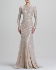 Neiman Marcus | Carmen Marc Valvo Long-Sleeve Sequined Mermaid Gown Bling Dresses, Scifi Fashion, Bling Accessories, Fashion Boards, Long Gowns, Chique Outfits, Carmen Marc Valvo, Affordable Wedding Dresses, Mermaid Gown