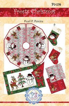 the frosty christmas tree skirt pattern is shown in red, green and white with snowmen on it