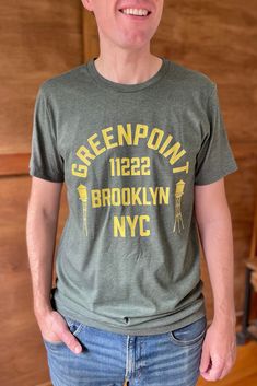 *Online only. This tee will be printed specially for you and may ship separately from other items in your order. Ships within a few days* What’s comfier than a casual tee? A premium casual tee. Rep your favorite neighborhood in this unisex Greenpoint jersey t-shirt. It features a crew neck, short sleeves and a new modern relaxed fit for effortless style. Design is exclusive to Local Color NYC. Solid colors are 100% cotton Heather colors are 52% cotton, 48% polyester Light soft jersey knit fabric Everyday Crew Neck T-shirt In Ring-spun Cotton, Everyday Screen Print T-shirt In Ring-spun Cotton, Graphic Tee Tri-blend Pre-shrunk T-shirt, Tri-blend Cotton Graphic Tee, Tri-blend Crew Neck T-shirt With Logo Print, Green Screen Print T-shirt For Everyday, Urban Style Tri-blend Pre-shrunk Tops, Green Crew Neck T-shirt With Text Print, Green T-shirt With Text Print For Everyday