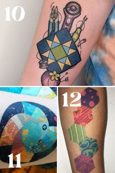 four different tattoos that are on the arm