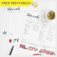 the free printables for this week's planner are on top of each other