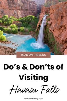 Pinnable image of Havasu Falls cascading into turquoise-colored pool of water. Text reads "Do's & don'ts of Visiting Havasu Falls" Havasu Falls Hike, Havasu Falls Arizona, Laugh Out Loud Funny, Havasupai Falls, Backpacking Trails, Visit Arizona, Havasu Falls, Arizona Hiking, Camping Guide