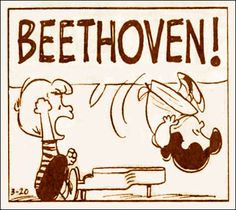 a cartoon drawing of two people talking to each other, with the words beethoven above them