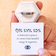 PROMOTION FOR ALL ITEMS 10% off on two or more items purchased Free shipping over $50 Design Interpretation Most cultures believe that the evil eye keeps us safe from jealousy and harm. It protects and blesses those we admire. Bless your loved ones with this ring as a safety ornament as she goes about their days. Shower her life with happiness and protect her from harm’s way by gifting this ring. Card Content THE EVIL EYE is believed to protect its owner from harmful energy & negativity Products Details This package includes a ring, greeting card, gift box, and a gift bag to hold everything in it. Material: S925 sterling silver Processing Techniques: Plating Age Demographic: All ages The Evil Eye, Evil Eye Ring, Eye Ring, Card Gift, Evil Eye, Over 50, Gift Bag, Greeting Card, Promotion