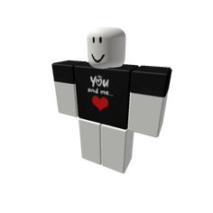 a white and black figure with a red heart on it's chest that says, i love you and me