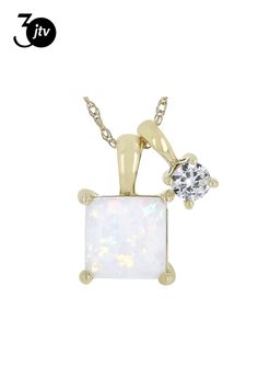 0.45ct Lab Created Opal With 0.14ctw White Zircon 10k Yellow Gold Pendant with 18" Singapore Chain. Measures Approximately 0.48"L x 0.38"W. Spring Ring Clasp Closure. Accent stones primarily zircon. White Diamond Solitaire Necklace With Gemstone, White Cubic Zirconia Solitaire Gemstone Necklace, White Solitaire Necklace With Cubic Zirconia Gemstone, Color Lab, Pendant With Chain, Yellow Gold Pendants, Spring Rings, Gold Pendant, Singapore