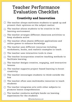 the teacher performance checklist is shown in yellow