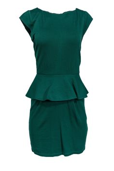 Current Boutique-Alice & Olivia - Green Peplum Sheath Dress Sz 10 Elegant Dark Green Sleeveless Mini Dress, Elegant Sleeveless Dark Green Mini Dress, Fitted Dark Green Mini Dress For Date Night, Chic Dark Green Mini Dress, Elegant Fitted Dark Green Mini Dress, Chic Fitted Dark Green Dress, Green Peplum Party Dress, Elegant Green Bodycon Dress For Work, Chic Green Bodycon Dress For Work